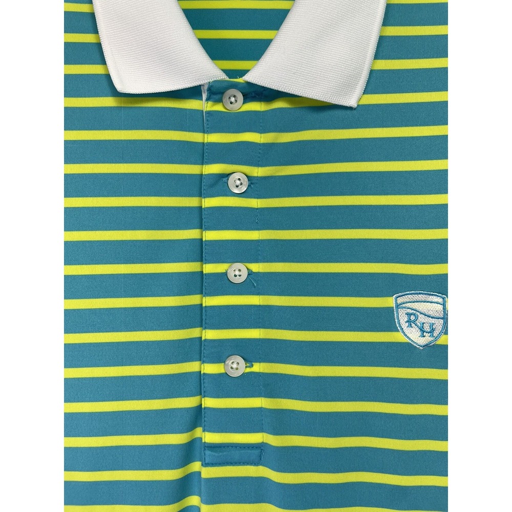 RLX Ralph Lauren Round Hill CC Mens Large Green/Yellow Striped Golf Polo (BB19) - Picture 2 of 6